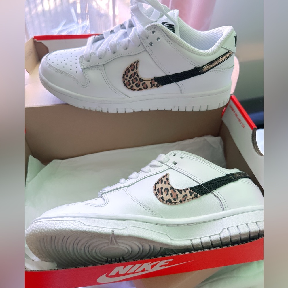 Nike Dunk Low whit and Chetah SZ6 Women
